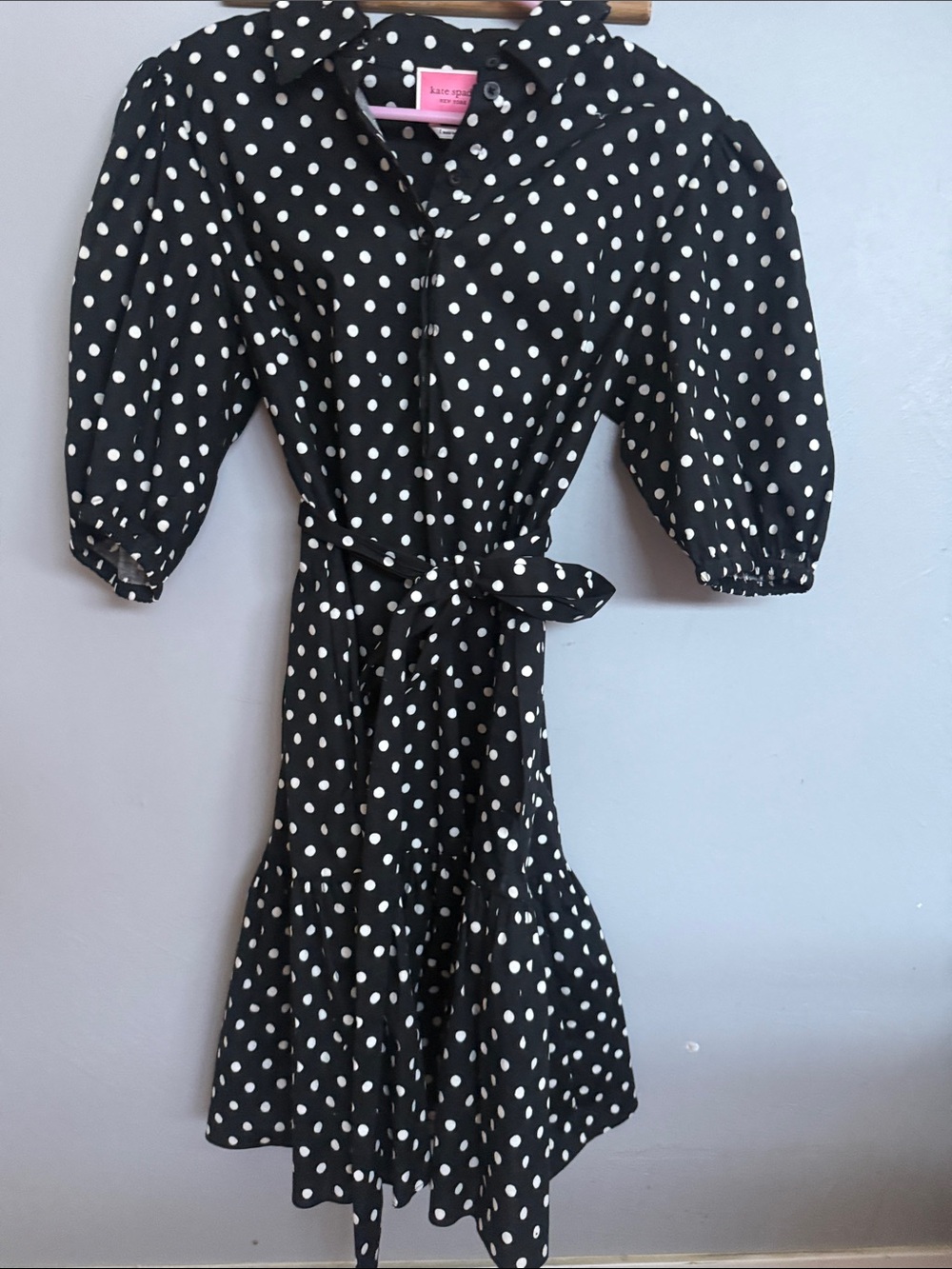 Kate Spade NY Black & White Polka Dot Belted Dress w/ Side Pockets. 97% Cotton.L